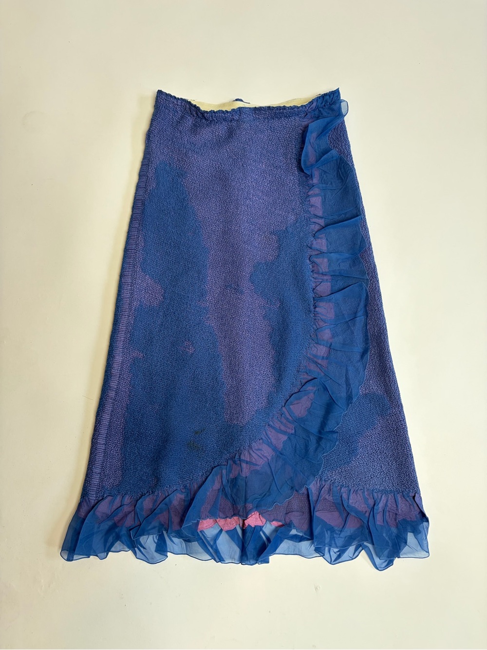 Blue Ruffled Midi Skirt
